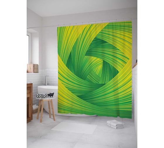 Штора (занавеска) для ванной JoyArty "Волнистый тоннель" из сатена, 180х200 см с крючками, sc_12461 1