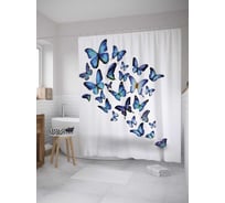 Штора (занавеска) для ванной JoyArty "Порхающие бабочки" из сатена, 180х200 см с крючками, sc_11024