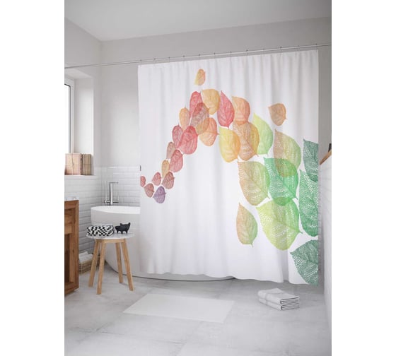 Штора (занавеска) для ванной JoyArty "Лепесточный слон" из сатена, 180х200 см с крючками, sc_16586 1