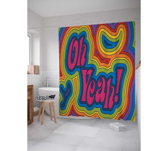 Штора (занавеска) для ванной JoyArty "Довольный клич" из сатена, 180х200 см с крючками, sc_10945 1