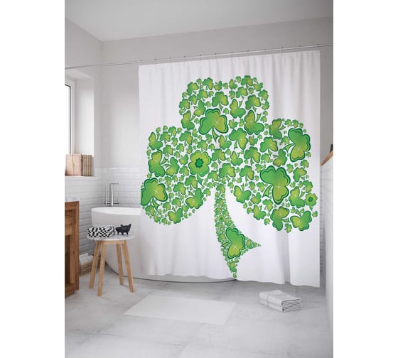 Штора (занавеска) для ванной JoyArty "Дерево-клевер" из сатена, 180х200 см с крючками, sc_16878 1