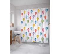 Штора (занавеска) для ванной JoyArty "Шары взлетают в небо" из сатена, 180х200 см с крючками, sc_18372