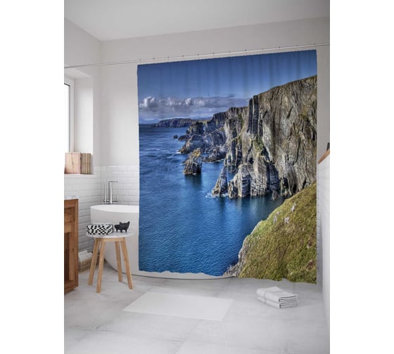 Штора (занавеска) для ванной JoyArty "Прыжок в море" из сатена, 180х200 см с крючками, sc_10873 1