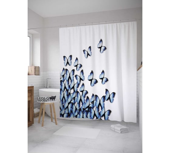 Штора (занавеска) для ванной JoyArty "Улетающие бабочки" из сатена, 180х200 см с крючками, sc_11002 1