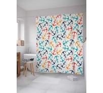 Штора (занавеска) для ванной JoyArty "Безумие с якорями" из сатена, 180х200 см с крючками, sc_11063