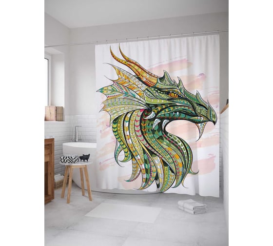 Штора (занавеска) для ванной JoyArty "Магический дракон" из сатена, 180х200 см с крючками, sc_16907 1