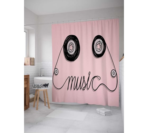 Штора (занавеска) для ванной JoyArty "Музыкальный креатив" из сатена, 180х200 см с крючками, sc_16483 1