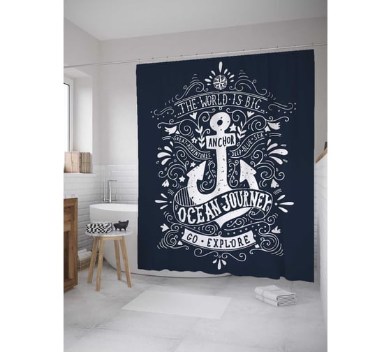 Штора (занавеска) для ванной JoyArty "Океанское путешествие" из сатена, 180х200 см с крючками, sc_11065 1