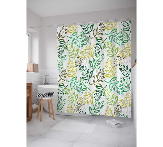 Штора (занавеска) для ванной JoyArty "Лиственная классика" из сатена, 180х200 см с крючками, sc_13280 1