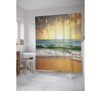 Штора (занавеска) для ванной JoyArty "Волны на рассвете" из сатена, 180х200 см с крючками, sc_10251