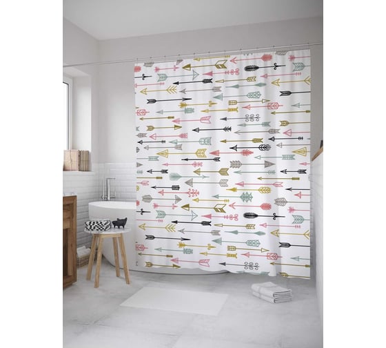 Штора (занавеска) для ванной JoyArty "Война индейцев" из сатена, 180х200 см с крючками, sc_10301 1