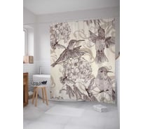 Штора (занавеска) для ванной JoyArty "Колибри и цветы" из сатена, 180х200 см с крючками, sc_12400