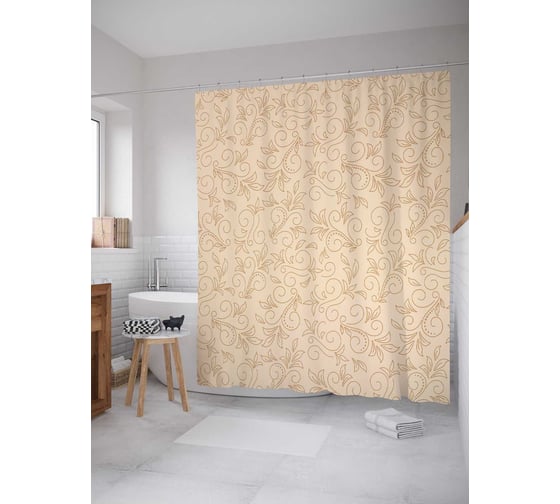 Штора (занавеска) для ванной JoyArty "Завиточное украшение" из сатена, 180х200 см с крючками, sc_13518 1