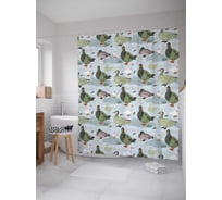 Штора (занавеска) для ванной JoyArty "Селезни и утки" из сатена, 180х200 см с крючками, sc_10459