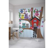 Штора (занавеска) для ванной JoyArty "Домик сов" из сатена, 180х200 см с крючками, sc_10376