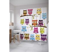 Штора (занавеска) для ванной JoyArty "Сонные совы" из сатена, 180х200 см с крючками, sc_10818