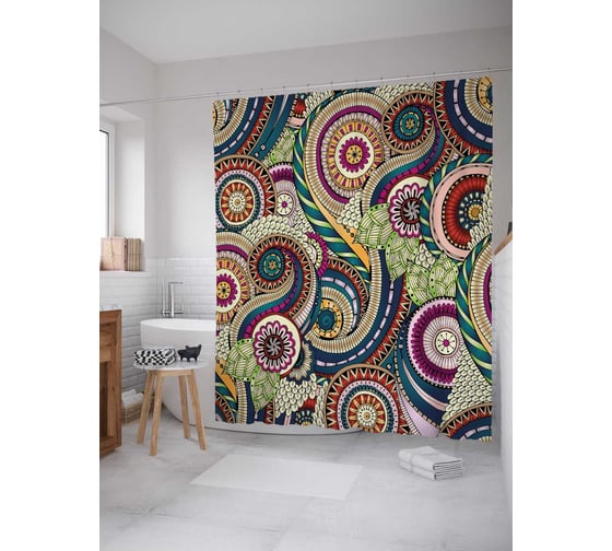 Штора (занавеска) для ванной JoyArty "Безумные завитки" из сатена, 180х200 см с крючками, sc_16919 1