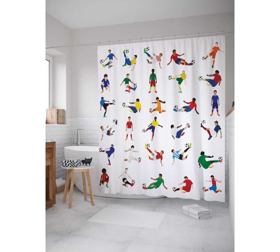 Штора (занавеска) для ванной JoyArty "Футбольные движения" из сатена, 180х200 см с крючками, sc_12415
