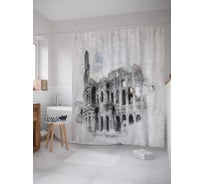 Штора (занавеска) для ванной JoyArty "Туманный колизей" из сатена, 180х200 см с крючками, sc_18175