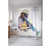 Штора (занавеска) для ванной JoyArty "Трубадур в красках" из сатена, 180х200 см с крючками, sc_16685