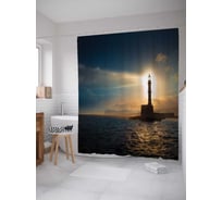 Штора (занавеска) для ванной JoyArty "Солнце в маяке" из сатена, 180х200 см с крючками, sc_12367