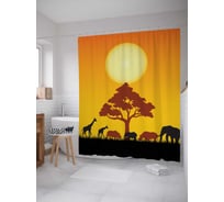Штора (занавеска) для ванной JoyArty "Африканские звери у дерева" из сатена, 180х200 см с крючками, sc_14684