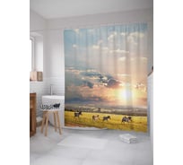 Штора (занавеска) для ванной JoyArty "Зебры на рассвете" из сатена, 180х200 см с крючками, sc_10449