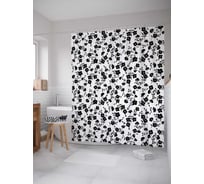 Штора (занавеска) для ванной JoyArty "Черные цветы" из сатена, 180х200 см с крючками, sc_12335