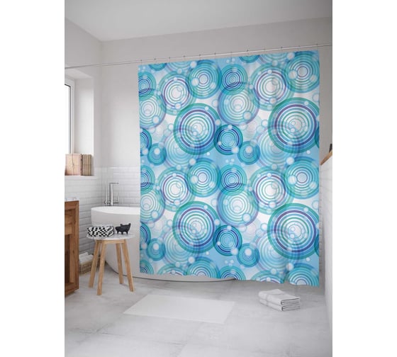 Штора (занавеска) для ванной JoyArty "Пузырчатые вспышки" из сатена, 180х200 см с крючками, sc_12433