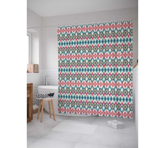 Штора (занавеска) для ванной JoyArty "Старинный орнамент" из сатена, 180х200 см с крючками, sc_14341 1