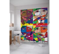 Штора (занавеска) для ванной JoyArty "Витражные лица" из сатена, 180х200 см с крючками, sc_12456