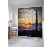 Штора (занавеска) для ванной JoyArty "Маяк на закате" из сатена, 180х200 см с крючками, sc_12366