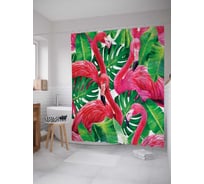 Штора (занавеска) для ванной JoyArty "Удивленные фламинго" из сатена, 180х200 см с крючками, sc_14674