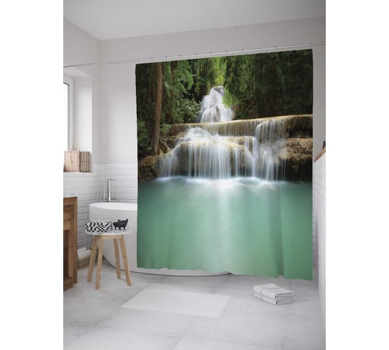 Штора (занавеска) для ванной JoyArty "Загадочный водоем" из сатена, 180х200 см с крючками, sc_10120 1