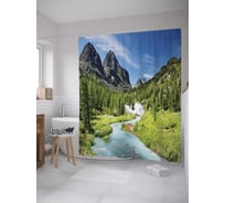 Штора (занавеска) для ванной JoyArty "Горная река в лесу" из сатена, 180х200 см с крючками, sc_10002