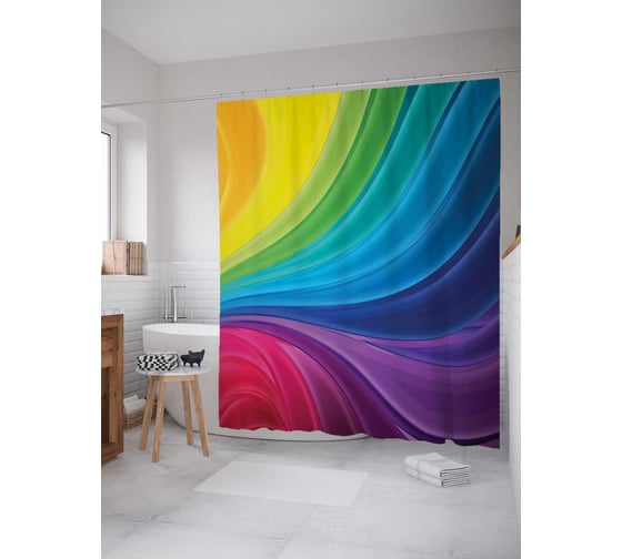 Штора (занавеска) для ванной JoyArty "Радужные волны" из сатена, 180х200 см с крючками, sc_12459 1