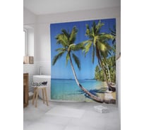 Штора (занавеска) для ванной JoyArty "Падающая пальма на пляже" из сатена, 180х200 см с крючками, sc_10065