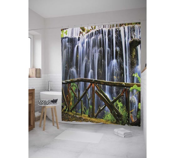 Штора (занавеска) для ванной JoyArty "Холодный падающий водопад" из сатена, 180х200 см с крючками, sc_10102 1