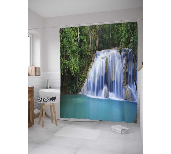 Штора (занавеска) для ванной JoyArty "Волшебный водопад" из сатена, 180х200 см с крючками, sc_10114 1