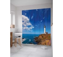 Штора (занавеска) для ванной JoyArty "Дом у маяка" из сатена, 180х200 см с крючками, sc_12363