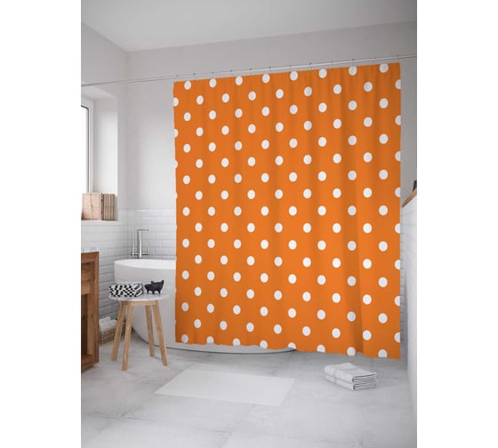 Штора (занавеска) для ванной JoyArty "Волшебный горошек" из сатена, 180х200 см с крючками, sc_13478 1