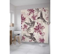 Штора (занавеска) для ванной JoyArty "Колибри в работе" из сатена, 180х200 см с крючками, sc_12382