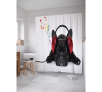 Штора (занавеска) для ванной JoyArty "Пес-меломан" из сатена, 180х200 см с крючками, sc_10680