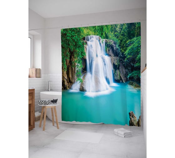 Штора (занавеска) для ванной JoyArty "Лесное блаженство" из сатена, 180х200 см с крючками, sc_14574 1