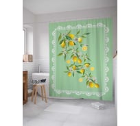 Штора (занавеска) для ванной JoyArty "Ветка лимонов" из сатена, 180х200 см с крючками, sc_105995