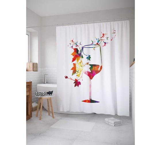 Штора (занавеска) для ванной JoyArty "Красочное вино" из сатена, 180х200 см с крючками, sc_14839 1