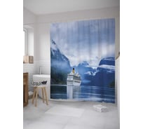 Штора (занавеска) для ванной JoyArty "Теплоход идущий в горы" из сатена, 180х200 см с крючками, sc_12237