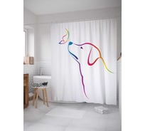 Штора (занавеска) для ванной JoyArty "Радужный пес и бабочка" из сатена, 180х200 см с крючками, sc_14793