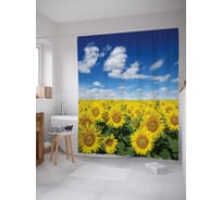 Штора (занавеска) для ванной JoyArty "Подсолнухи под небом" из сатена, 180х200 см с крючками, sc_14831