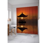 Штора (занавеска) для ванной JoyArty "Закат в Азии" из сатена, 180х200 см с крючками, sc_12243